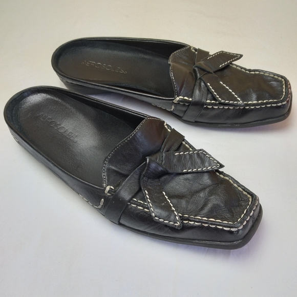 Aerosoles Black Leather Marine Bio Slide Mule Shoes 7 1/2B - Picture 10 of 15